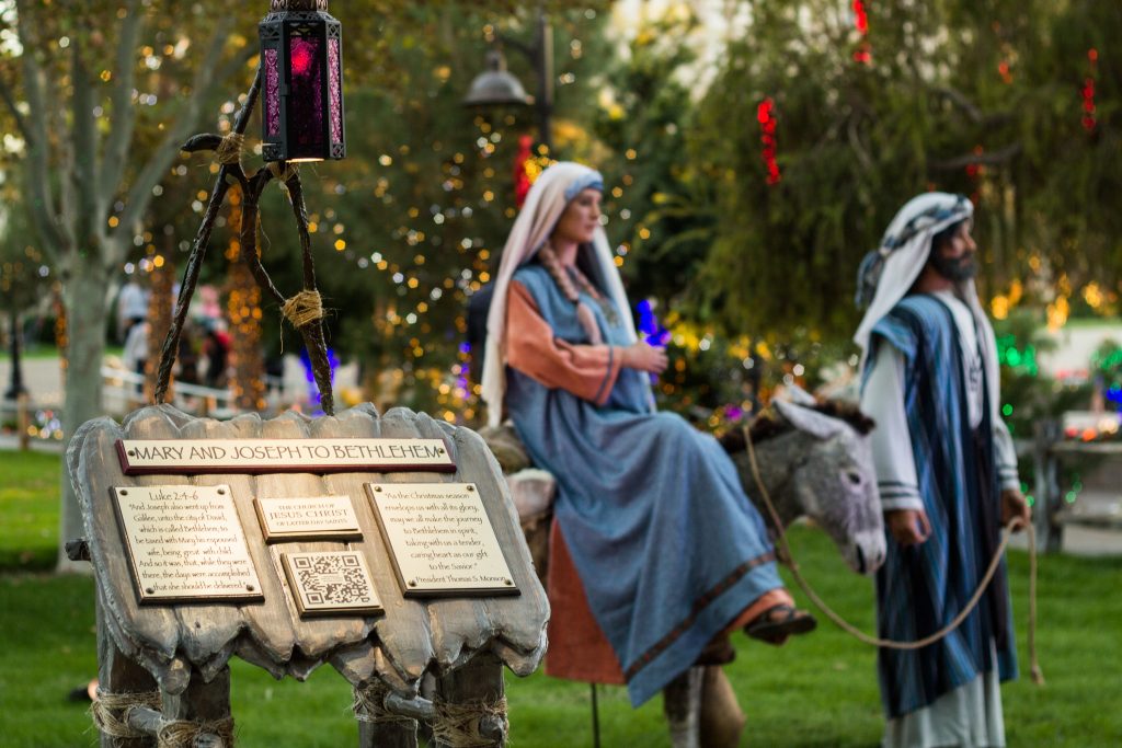 Mesa Temple Christmas Lights feature Biblical displays that tell the